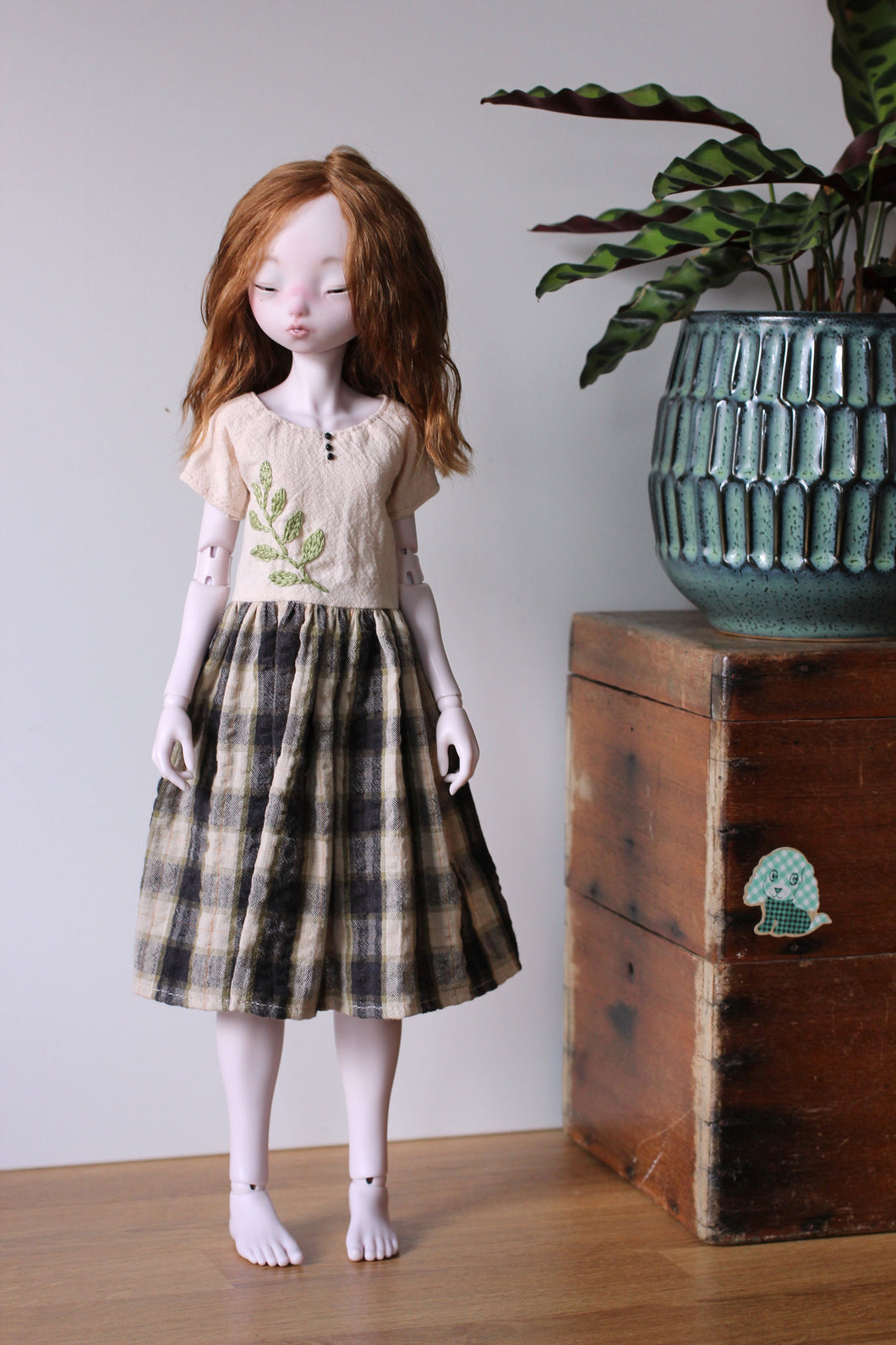 Ooak Plaid Dress With Raglan Sleeve and Embroidery