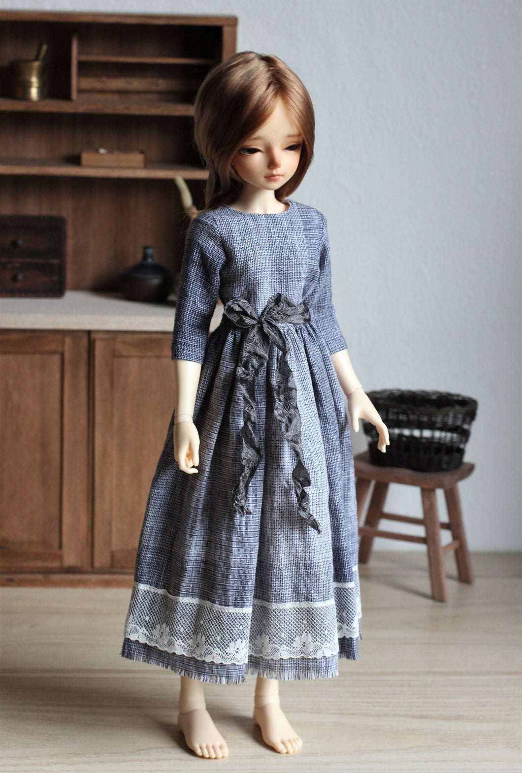 Loose fitted blue dress.