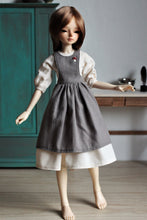 Load image into Gallery viewer, White Puff-Sleeve Dress with gray mushroom apron
